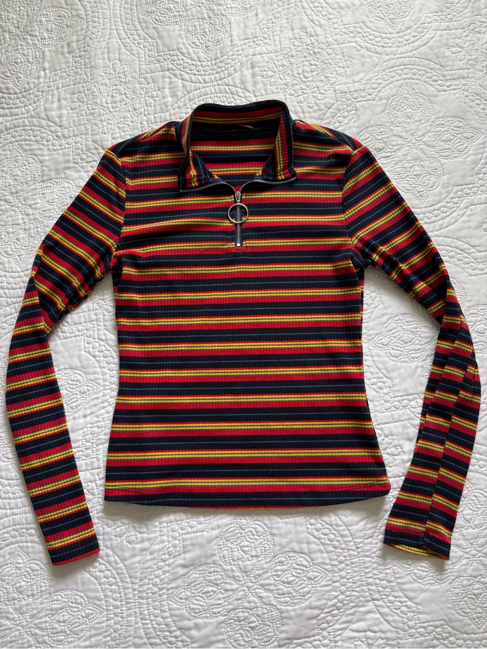 Striped Zip-Front Long Sleeve Top - multicolor